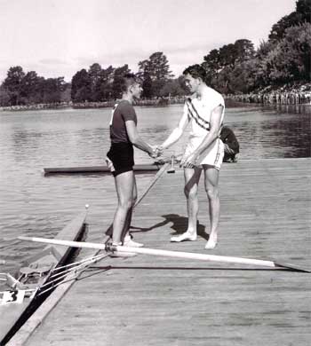 1956 Olympic Games - MacKenzie congratulates Ivanov