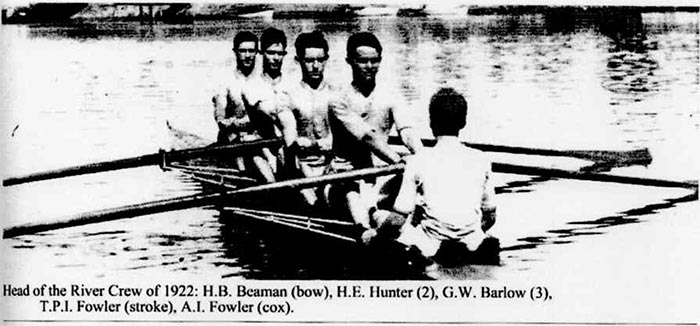 Church of England Grammar School 1922 First IV Crew