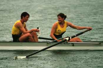 1995 Australian Women's Pair relax after win