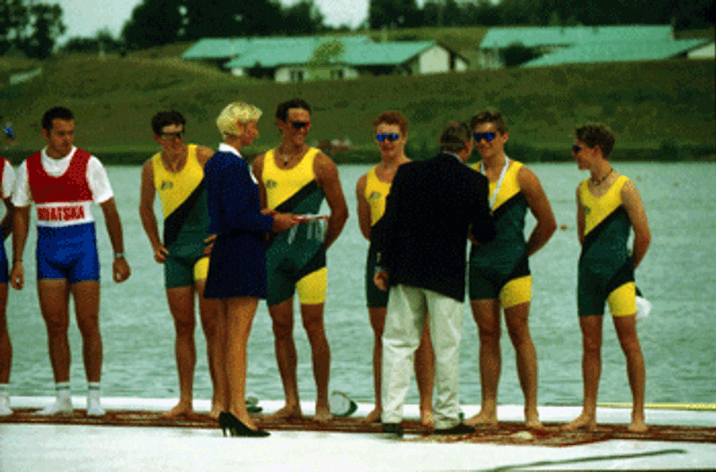 1995 Men's Junior Coxed Four medal presentation